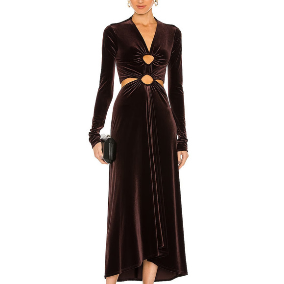 A.L.C. Maeve Dress Velvet Cutout Midi Dress V-Neck Long Sleeve Size 10 - Picture 1 of 14